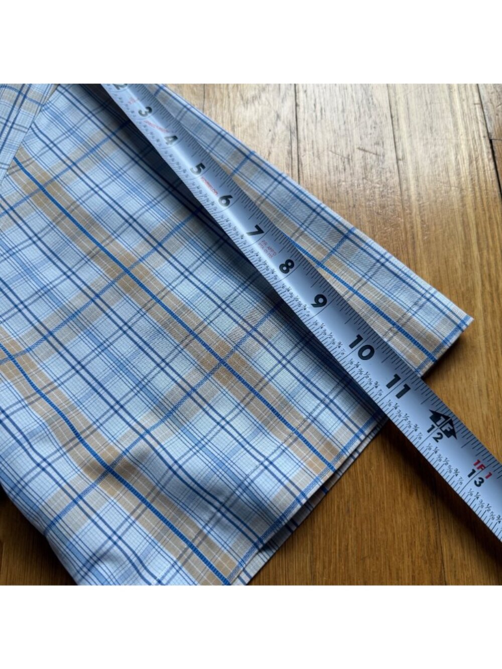 Nordstrom Size L Blue & Tan Plaid Wrinkle-Free Cotton Blend Button-Down Shirt - Picture 8 of 13